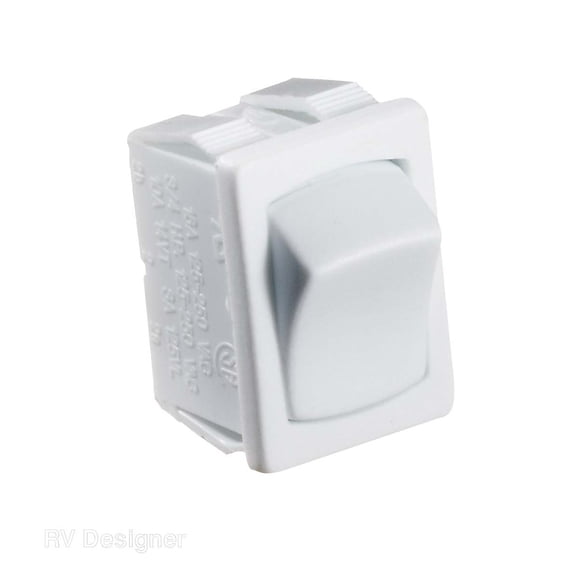 RV Designer S435 DC Rocker Switch 10 Amp - White, On/Off SPST