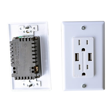 RV Designer S850 Dual AC Outlet with Cover & 2 USB Charging Ports - White