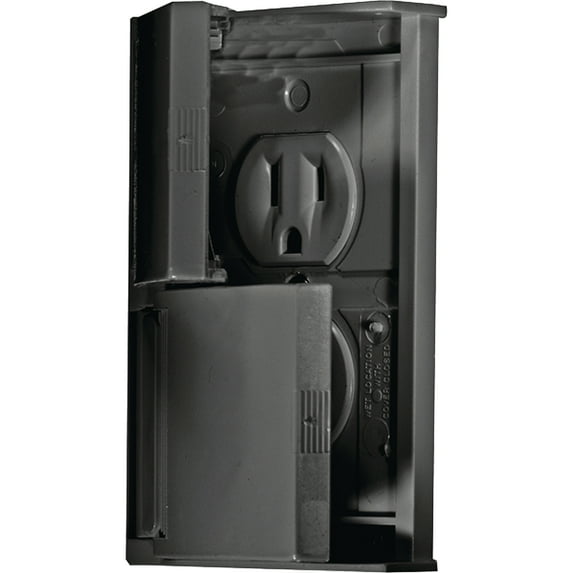RV Designer S907 Black Weatherproof Dual RV Outlet Receptable & Snap Cover Plate