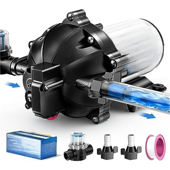 RV Diaphragm Pump 12V DC Pressure Pump 5.5GPM 70PSI Self Priming Fresh Water Pump Upgrade 5-Chamber with Filter and Adapter for RV, Boat Marine, Yacht, Camper$$Watercraft