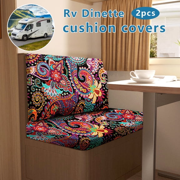 RV Dinette Cushion Covers Print RV Seat Covers 2 Pack Camper Cushion Covers Dinette Booth Set Stretch Washable Couch Cover for RV Camper Sofa
