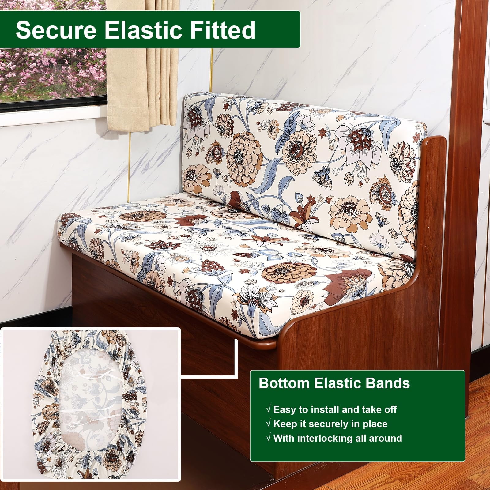 RV Dinette Cushion Covers Stretch Sofa Seat Slipcovers Replacement Camper Cushions Cover Washable Couch Cushion Slipcovers for RV Camper Car Bench