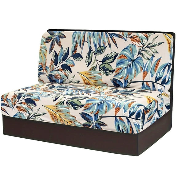 RV Dinette Cushion Covers,Stretchable Loveseat Sofa Chair Cover, Printed Elastic Camper Cushion Slipcover,Furniture Protector for RV Camper Car Bench 1 Backrest Cover & 1 Bench Cover,Plant 1