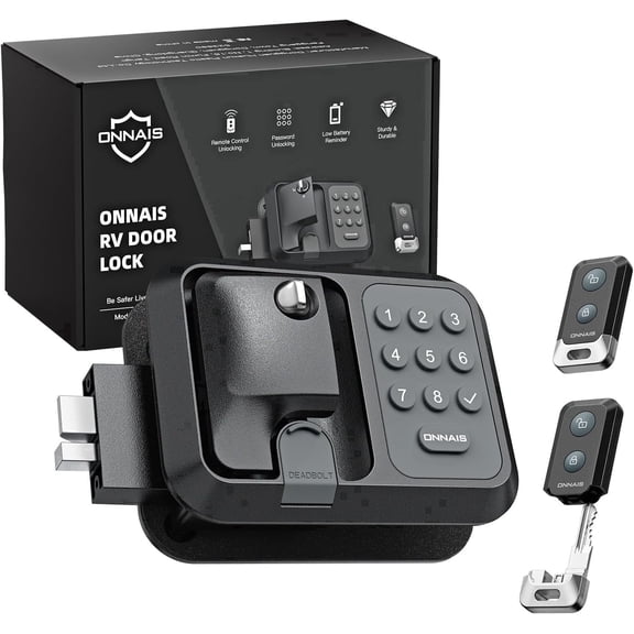 Onnais, Black, Metal, RV Keyless Entry Door Lock for Trailers and 5th Wheels Exterior, Detachable