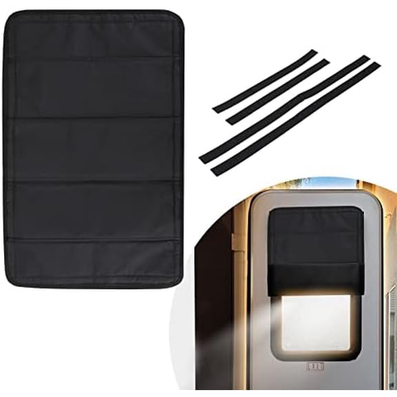 RV Door Window Shade Cover, Foldable Sun Shade Windshield Blackout Shower Curtains Coverage Accessories Fits for Most RV Interior Door Oxford Materials Black (25" X 16")