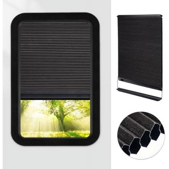 RV Door Window Shades Replacement for Lippert Prepped Entry Doors, 12'' x 21'' RV Thin Window Blinds Shade Covers with Double Layer Cellular Sun Shade for RV Campers Travel Trailers Black Black