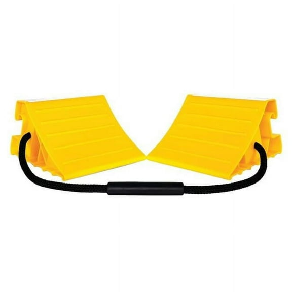 RV Double Super Wheel Chock with Rope, Yellow