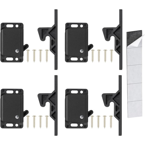 RV Drawer Latches and Catches, 4 Pack RV Cabinet Door Latches and Catches, 10 LBS Pull Force Latch for RV Camper Motor Home Trailor Office Cabinet Drawer, with Mounting Screws and Double-Sided Tape