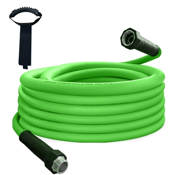 RV Drinking Water Hose 50FT with Storage Strap, Green No Kinking 5/8''ID Premium Fresh Water Hose for RV, Marine, Camper, Truck, Car, Garden