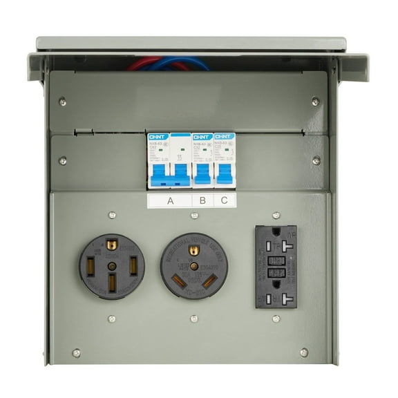 RV Electrical Outlet Panel 20 30 50 Amp - Temporary Power Outlet Box for EV Charging, Weatherproof, NEMA 50-30-20A Receptacle