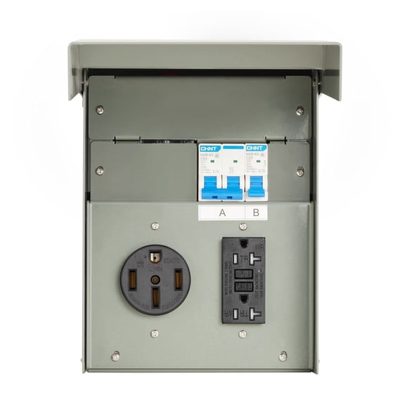 RV Electrical Outlet Panel 20/50 Amp - Temporary Power Outlet Box for EV Charging & RVs - Waterproof & Weather Resistant