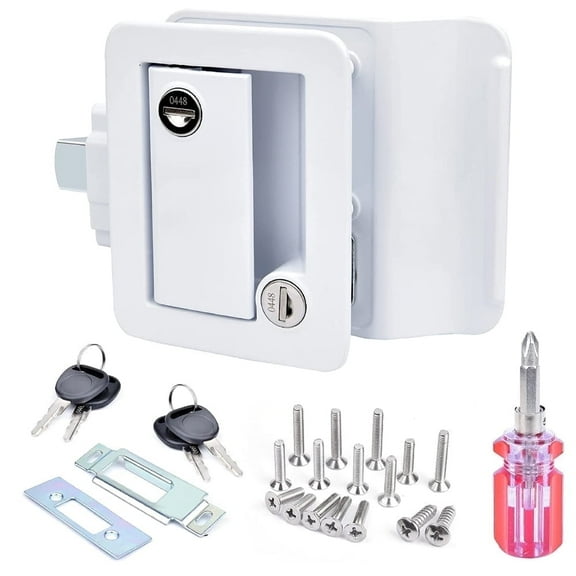RV Entry Door Lock with Paddle Deadbolt for Travel Camper Trailer, White