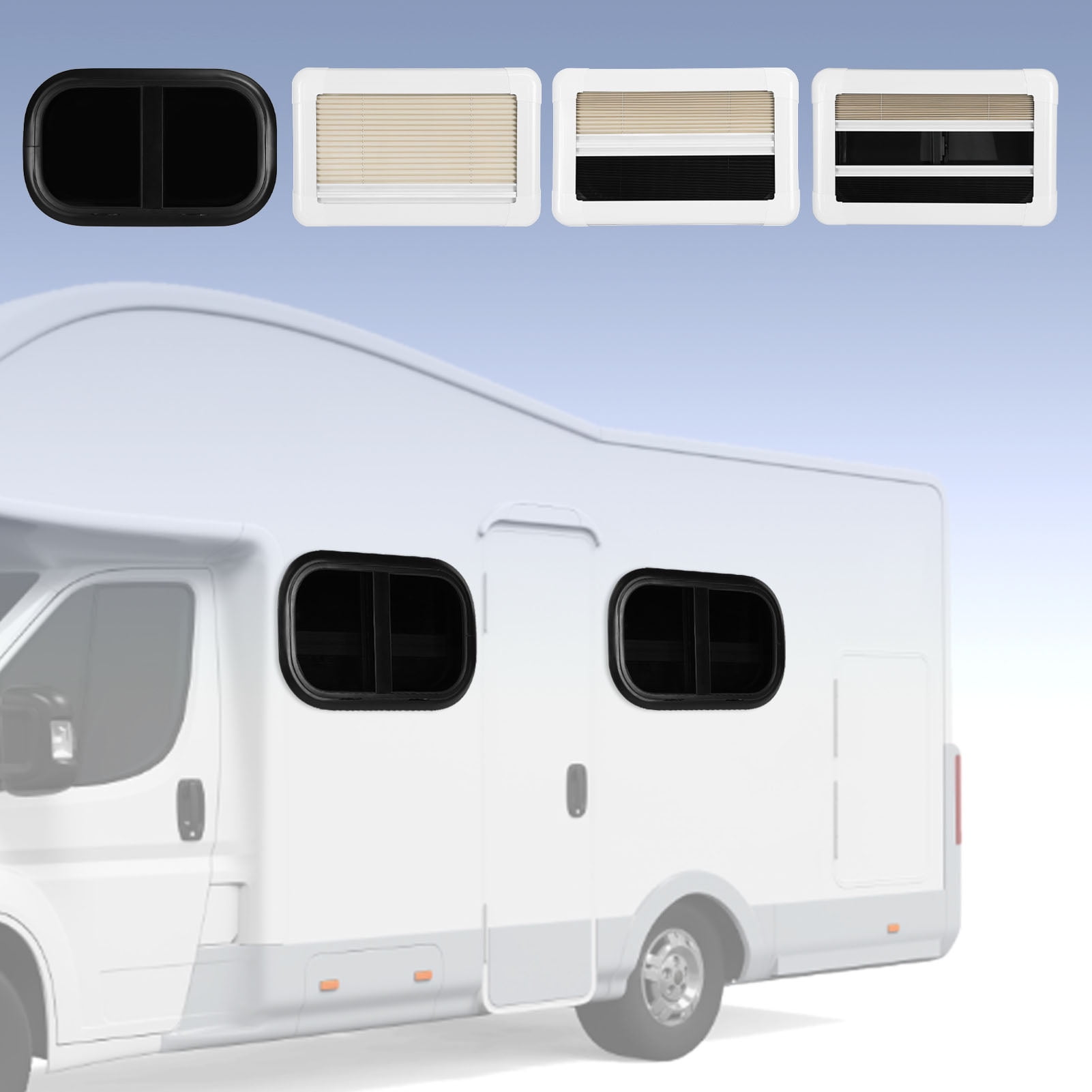 RV Exit Window, Double Layer Push Out Window With Curtain Rounded