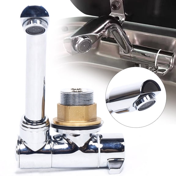 RV Faucet Foldable 360 Swivel, Copper Chrome Kitchen Sink Faucet with Ceramic Valve Core - Space Saving Collapsible Hot Cold Water Tap for Camper Motorhome Marine Boat - Includes 2 Water Pipes