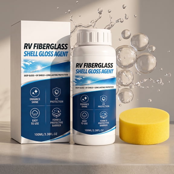 RV Fiberglass Gloss Agent 3.4 fl oz Restore Shine Protect Gel Coat Long Lasting for RV Camper Trailer Motorhome Holiday Outdoor Care Polish Kit
