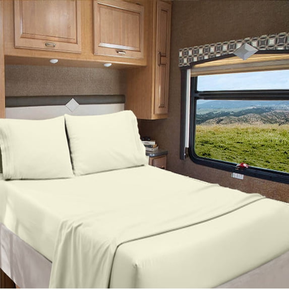 RV Full 53” X 75” | 1000-TC Organic Cotton Sheet Set 6 inch Deep Pockets - Made for RV Motorhome Bunk Bed - Ivory Color