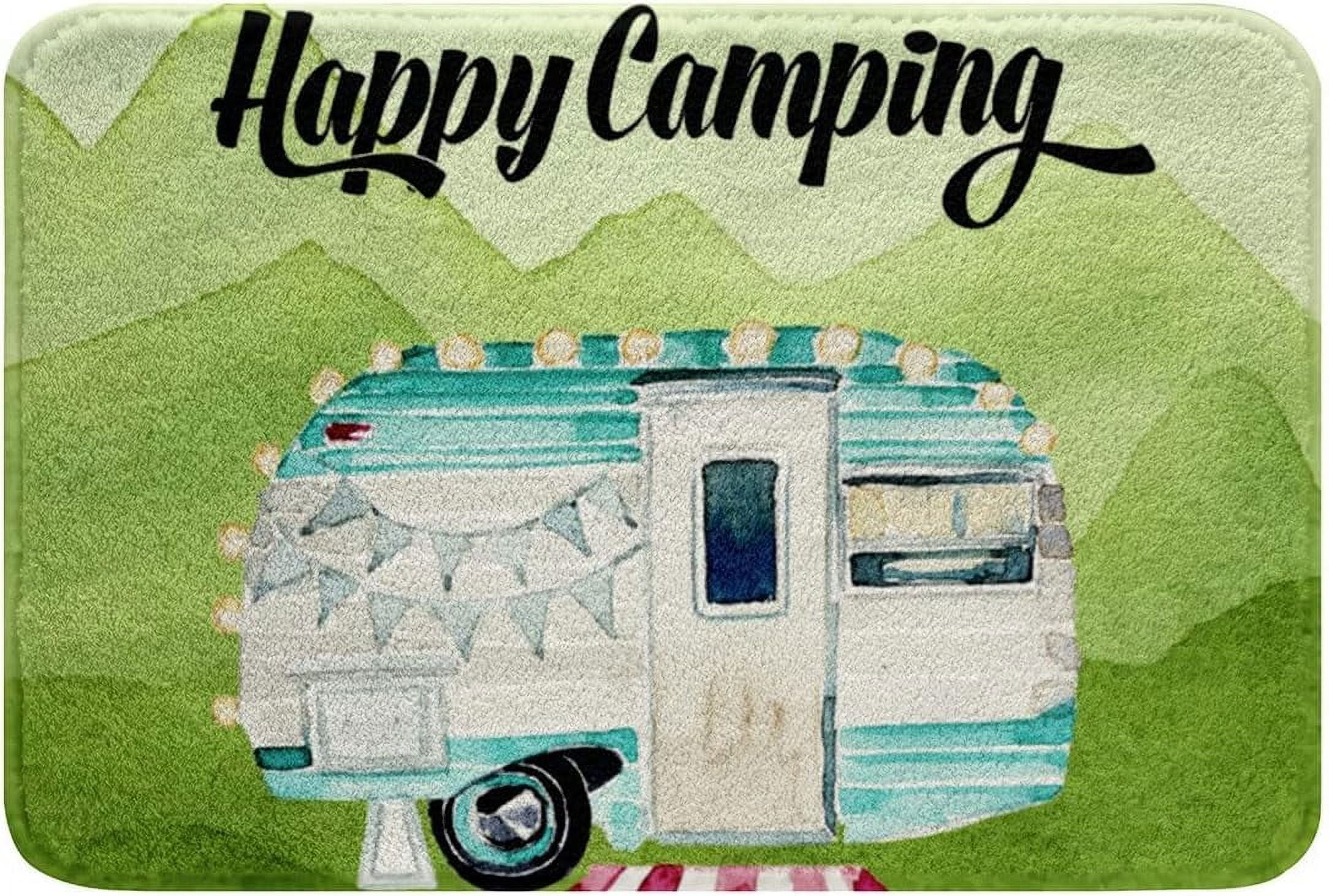 RV Happy Camping Bathroom Rug Mat Flannel 16"x24",Watercolor Camper