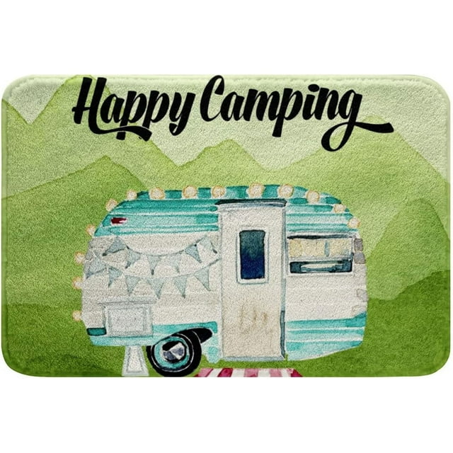 RV Happy Camping Bathroom Rug Mat Flannel 16"x24",Watercolor Camper