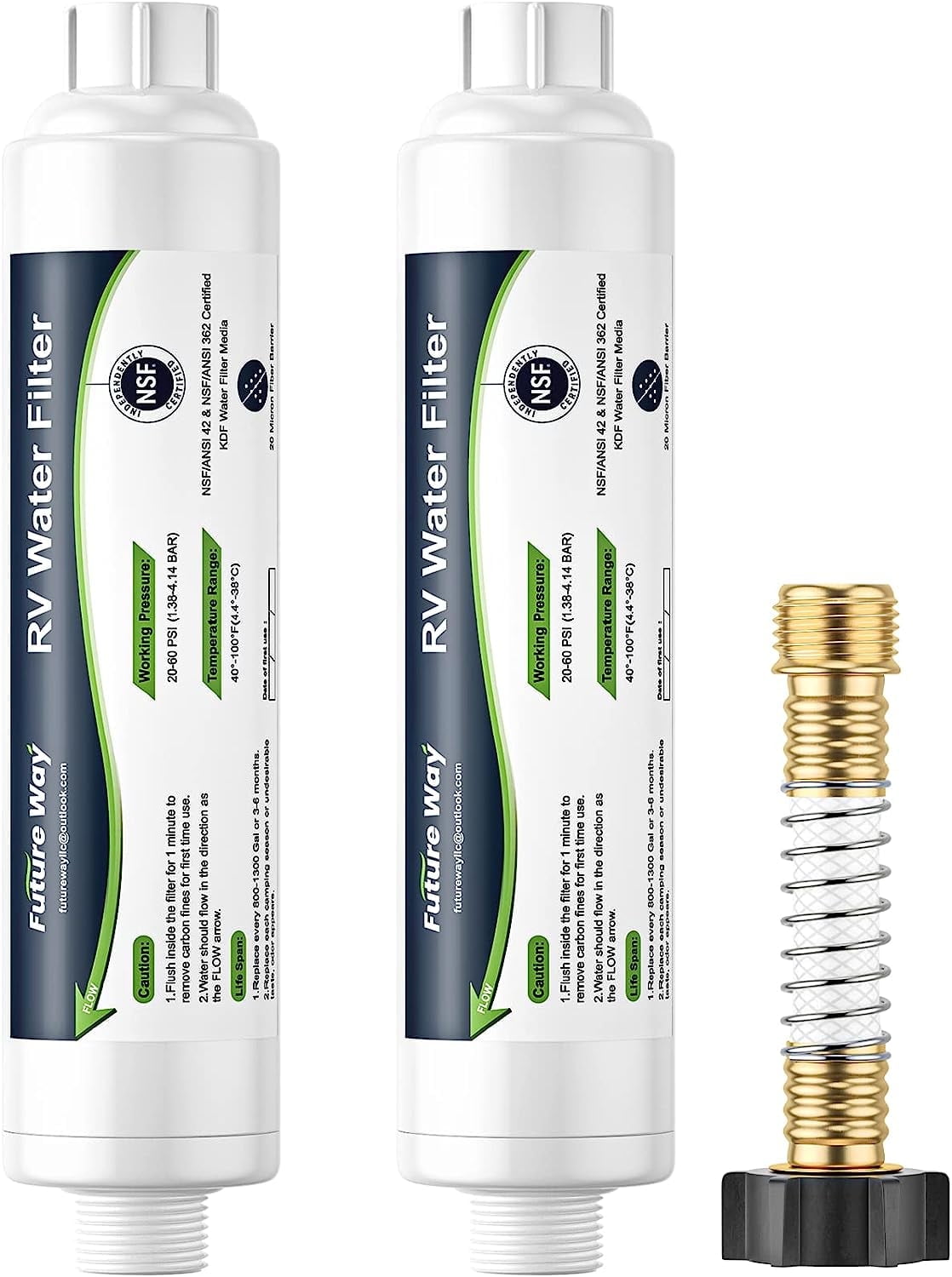 RV Hose Water Filter with 1 Flexible Hose Protector(KDF), NSF Certified Inline Water Filter