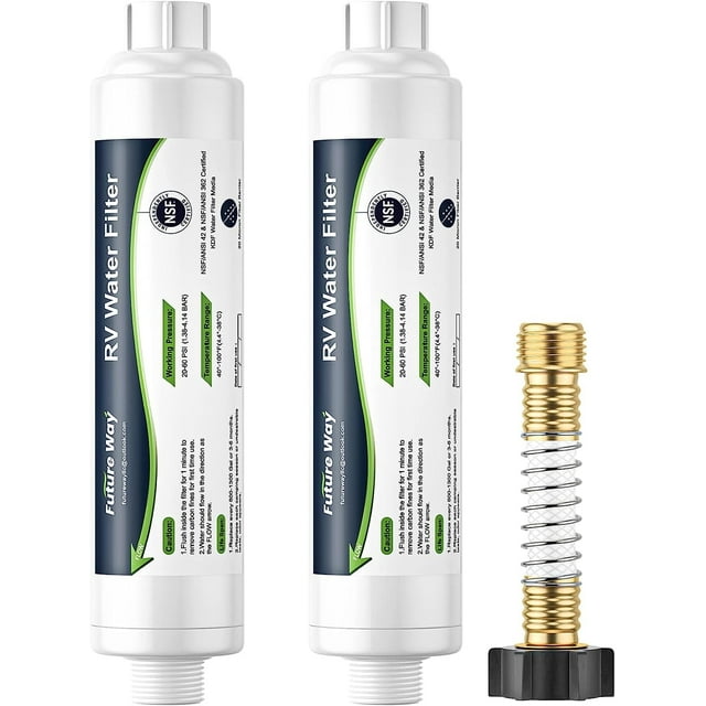 RV Hose Water Filter with 1 Flexible Hose Protector(KDF), NSF Certified