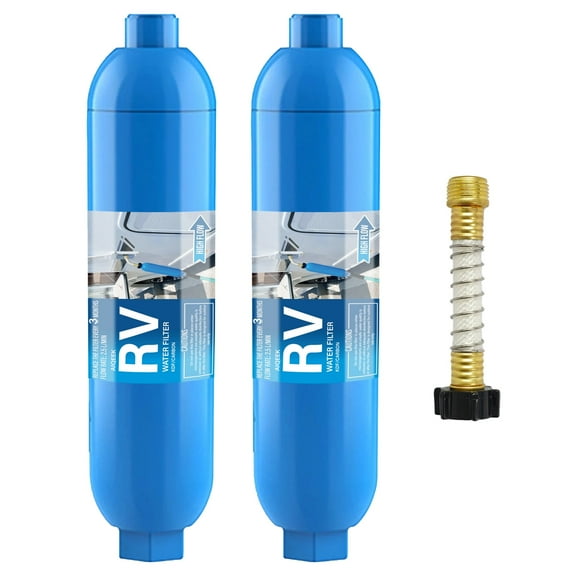 RV Inline Marine Water Filter, Reduces Chlorine, Bad Taste&Odor for RVs,NSF Certified with Flexible Hose Protector
