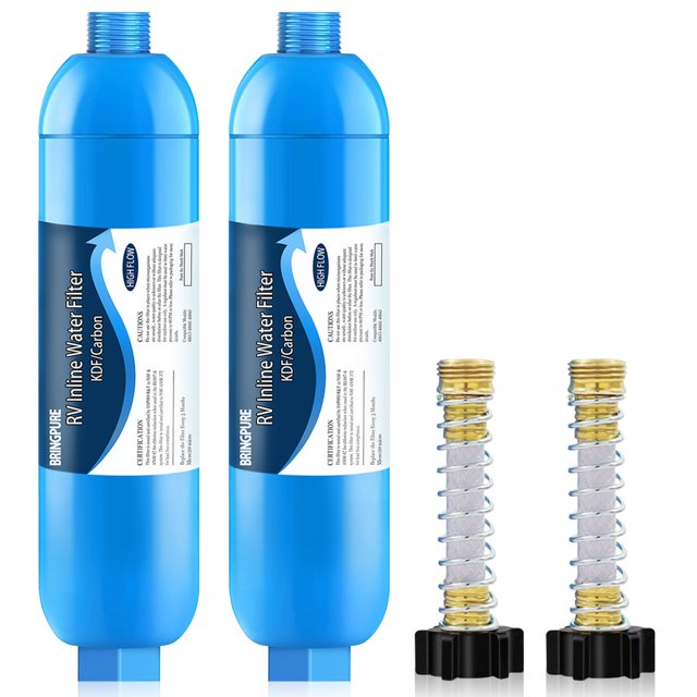 RV Inline Water Filter with Flexible Hose Protector, NSF 42/372