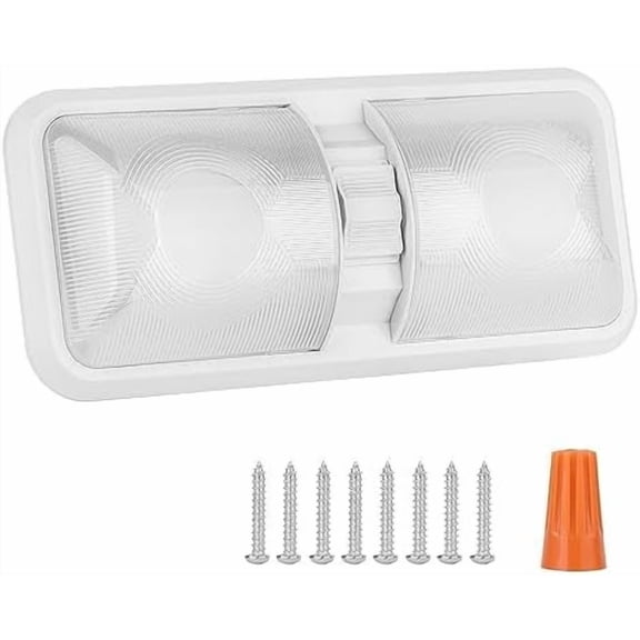 RV Interior Natural White 12V LED Ceiling Double Dome Light Fixture 1100 LM Frosted RV Interior Lighting for Bedroom, Living Room (4500K)
