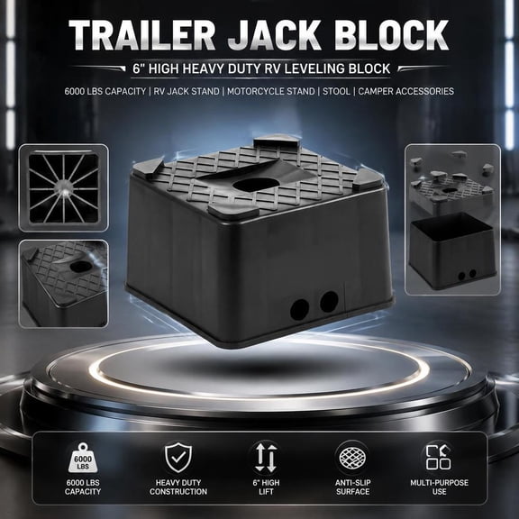 RV Jack Block, 6 Inch High, 6000 Lbs Capacity, Trailer Jack Stand, Camper Leveling Block