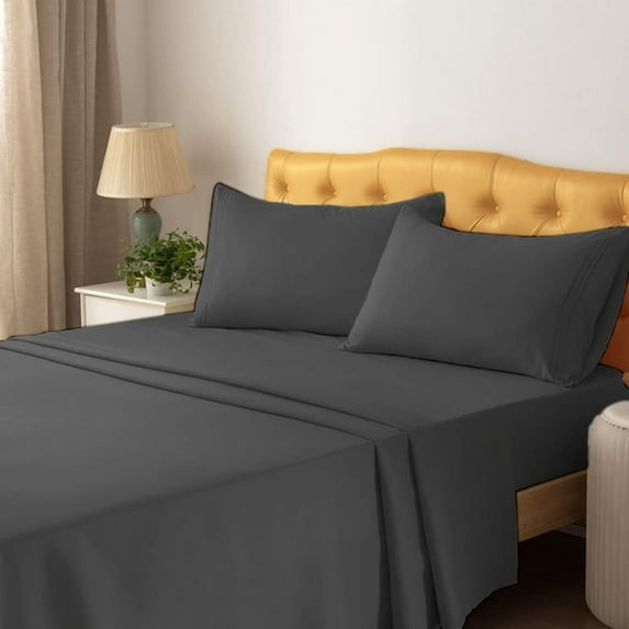 RV King Sheets 4 Pcs, 100% Brushed Microfiber Full Sheets to fit Upto 15" Deep Rv King Mattress - Dark Grey Solid