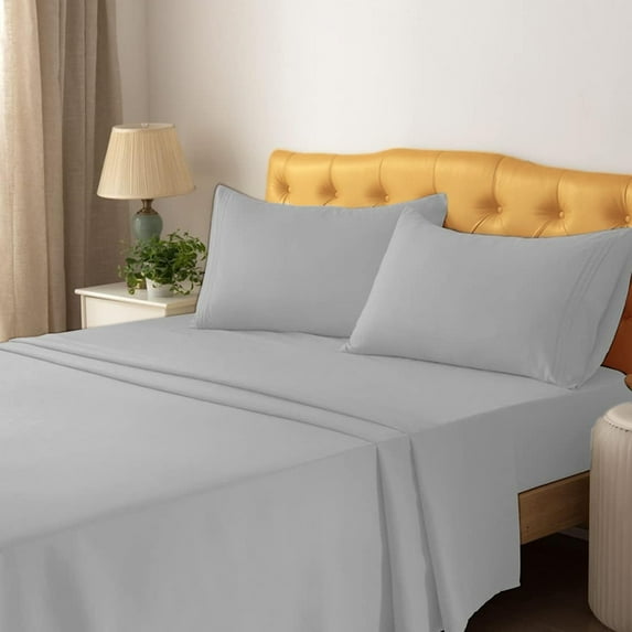 RV King Sheets 4 Pcs, 100% Brushed Microfiber Full Sheets to fit Upto 15" Deep Rv King Mattress - Light Grey Solid