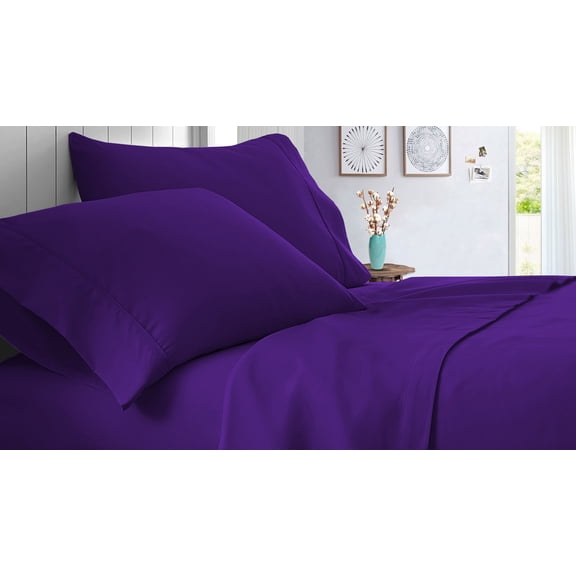 RV King Size 1000 Thread Count Sheet Set Solid - 4 Piece - Hotel Luxury Bed Sheets- 24" Deep Pockets Easy Fit - Breathable & Cooling Sheets ( Purple )