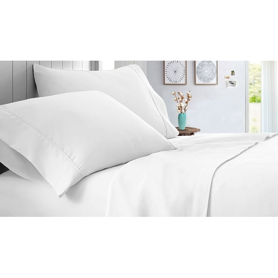 RV King Size Giza Cotton Sheet Set Solid - 4 Piece - Hotel Luxury Bed Sheets- 30" Deep Pockets Easy Fit - Breathable & Cooling Sheets ( White )