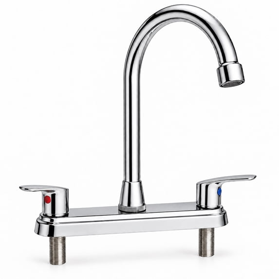 RV Kitchen Faucet 8 Inch Hole Spread Metallic Camper Sink Faucet, 360° Rotatable High Arc Gooseneck Leak-Proof for Motorhome Travel Trailer Mobile Home(Fit for 8 inch 2 or 3 Hole Sink), Chrome