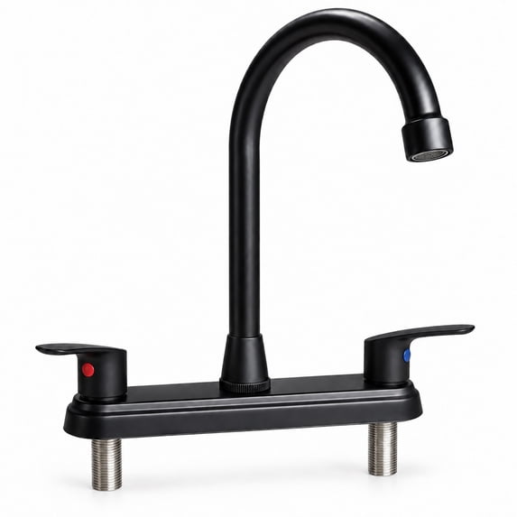 RV Kitchen Faucet 8 Inch Hole Spread Metallic Camper Sink Faucet, 360° Rotatable High Arc Gooseneck Leak-Proof for Motorhome Travel Trailer Mobile Home(Fit for 8 inch 2 or 3 Hole Sink), Matte Black