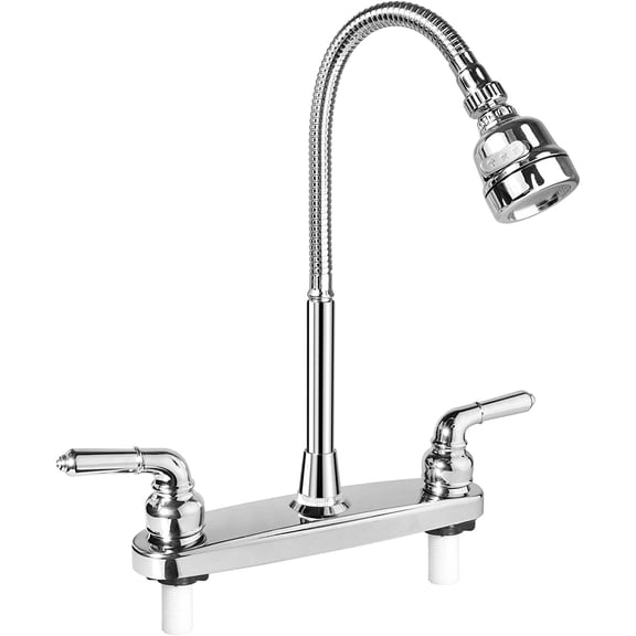 RV Kitchen Faucet,Camper RV Sink Faucets Kitchen Replacement with Flexible Arc 360 Degree Rotatable Sprayer for Campers,Motorhomes,Travel Trailers,8 inch 2 Hole,Non-Metallic,Chrome