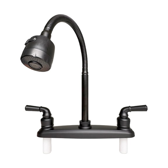 RV Kitchen Faucet, Non-Metallic Camper Kitchen Sink Faucet 8 Inch 2 Hole Double Handles with Flexible Arch 360 Degree Rotatable Spout for Campers, Motorhome, Travel Trailer, Black