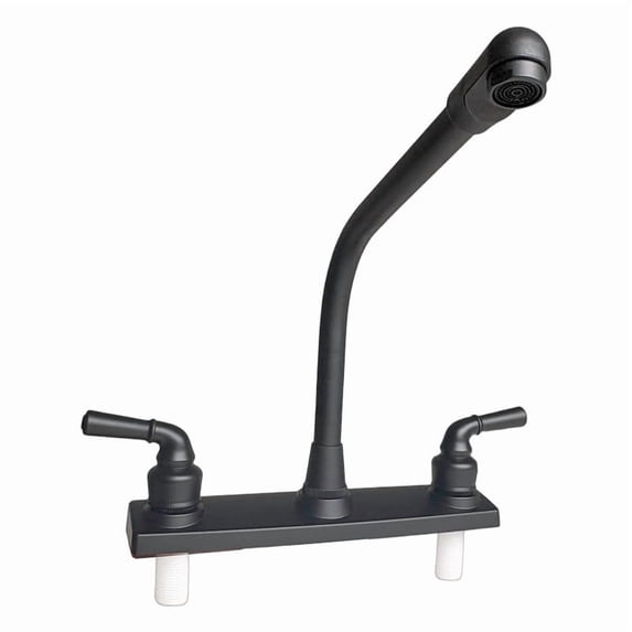 RV Kitchen Sink Faucet, 2 Handle Camper Kitchen Faucet, High Arc 360° Swivel Hot & Cold Faucet Fits 8 inch 2 or 3 Hole Sinks Non-Metallic Faucet for Camper, Laundry, Bar & RV Sinks, Matte Black