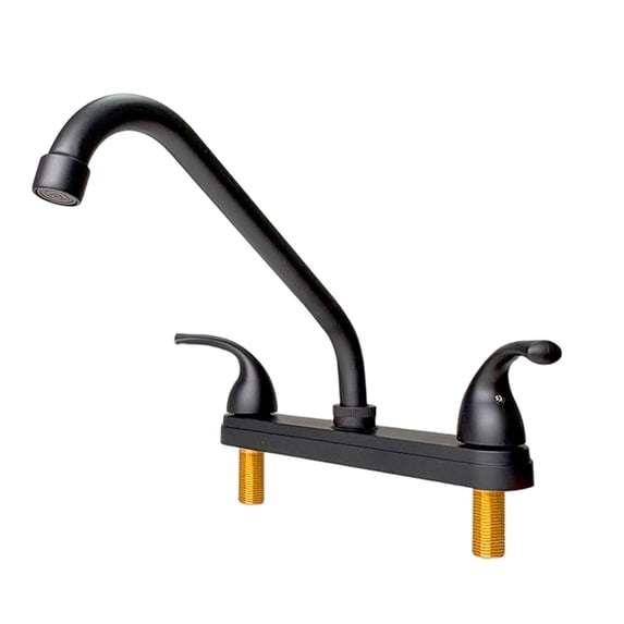 RV Camper Kitchen Sink Faucet, 8 Inch Centerset 2 Handles Design, High Arc 360° Swivel Spout, Compatible with 8in 2/3 Holes Sinks for Motorhomes, Travel Trailers & Mobile Kitchens, Matte Black