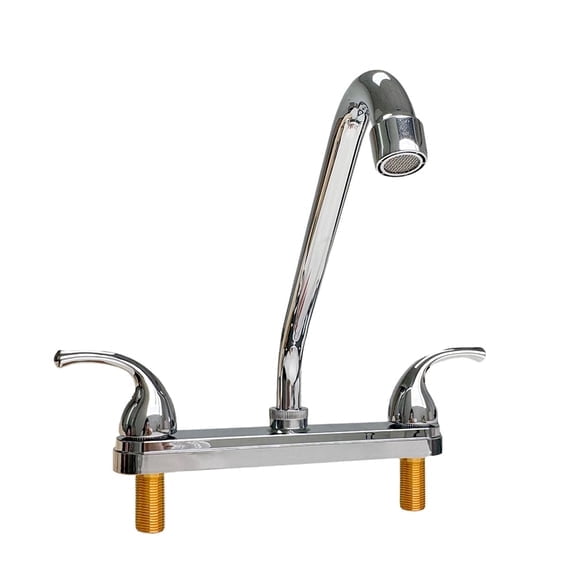 RV Kitchen Sink Faucet, High Arc 360° Rotation Spout Camper Kitchen Faucet, 2 Handles 8 inch Centerset for Campers, Motorhomes, Travel Trailers, Chrome