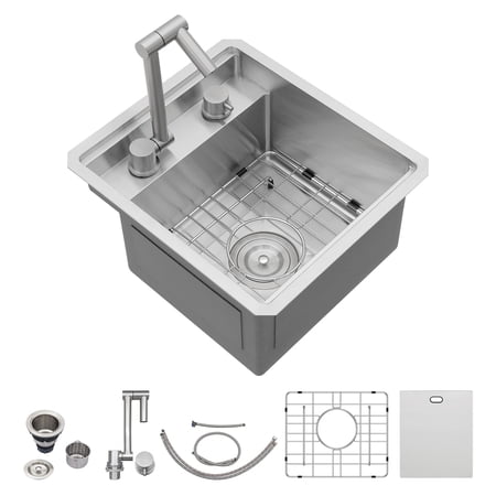 RV Kitchen Sink with Fold Faucet Lofeyo Undermount Rv Sink 16 Gauge Stainless Steel Single Bowl Multifunctional Workstation Kitchen Modern Sink Small Bar Sink Deep Sink (Brush Nickle, 15"x17"x9")