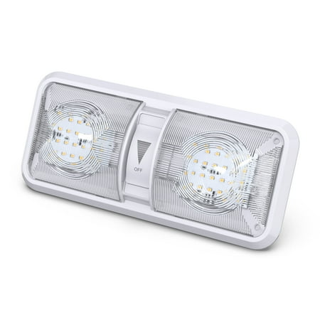 RV LED Ceiling Double Dome Light Fixture with Dimmer Switch Interior Lighting for Car/RV/Trailer/Camper/Boat DC 12V 550 Lumens Natural White 4000-4500K (1)