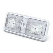 RV LED Ceiling Double Dome Light Fixture with Dimmer Switch Interior Lighting for Car/RV/Trailer/Camper/Boat DC 12V 550 Lumens Natural White 4000-4500K 1