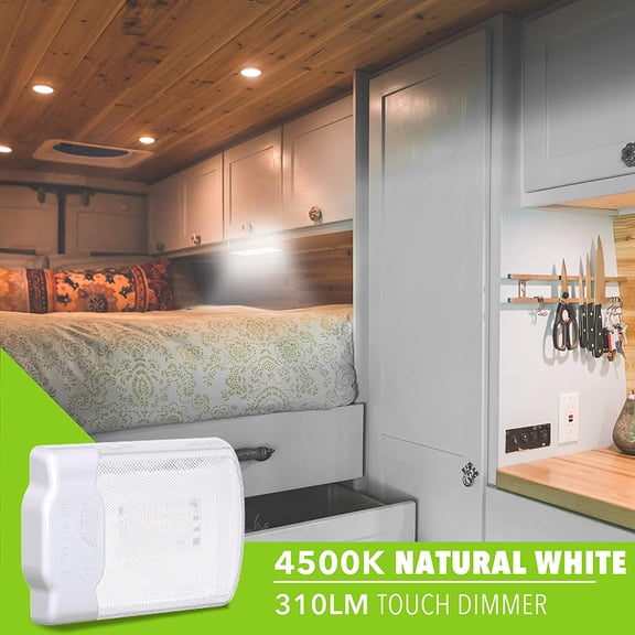 RV LED Ceiling Single Dome Light Fixture with Built in Dimmer Interior Lighting for RV/Trailer/Camper/Boat 12V Natural White 4000-4500K 325LM (Touch Dim Natural White 4000-4500K, 5-Pack)