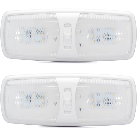 Lumitronics 12V Designer Double RV LED Lights Interior Lights Fixture with 3-Way Switch, 2 Pack