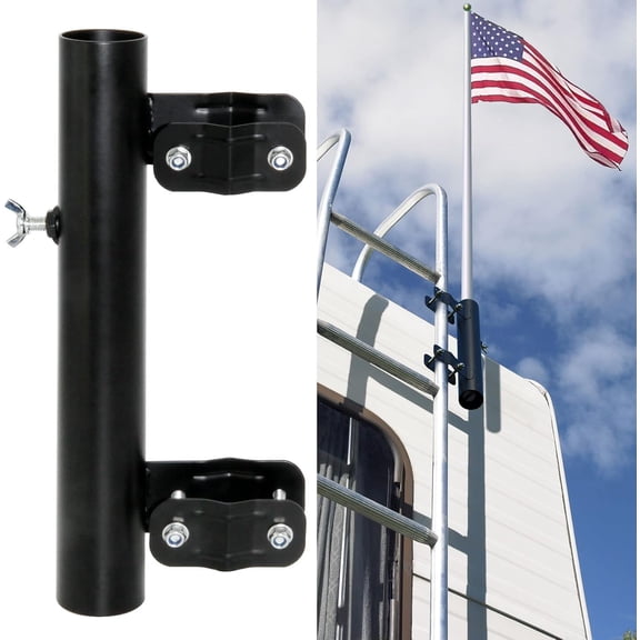 RV Ladder Mounted Flagpole Holder, Heavy Duty RV Flag Holder,Compatible with 1" RV Ladders (Black)