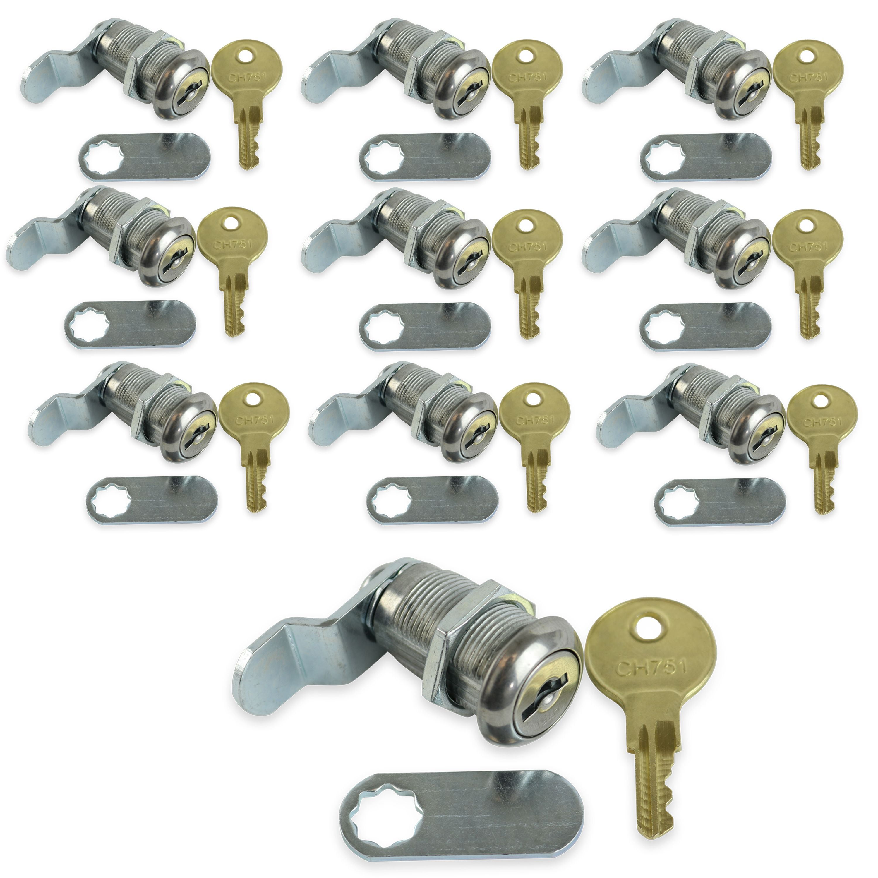 RV Leisure CW 1 1/8" Standard Key Compartment Door Cam Locks 10 PK