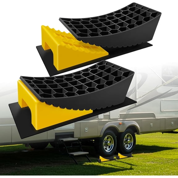 RV Leveling Blocks Up to 35000 LBS, Camper Leveling Blocks with Chocks, Anti-Slip Mats, Carry Bag, RV Leveling System for Travel Trailers, 4" Max Leveling Height, 2 Packs, Yellow