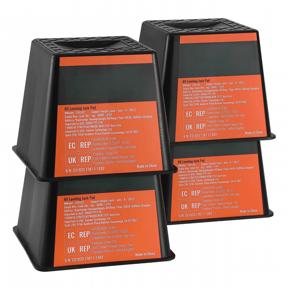 RV Leveling Blocks 6000 lbs Capacity - 4 Pack Camper Stabilizer Blocks for Tongue Jack, 5th Wheels, Travel Trailers - High-Quality Polypropylene RV Accessories