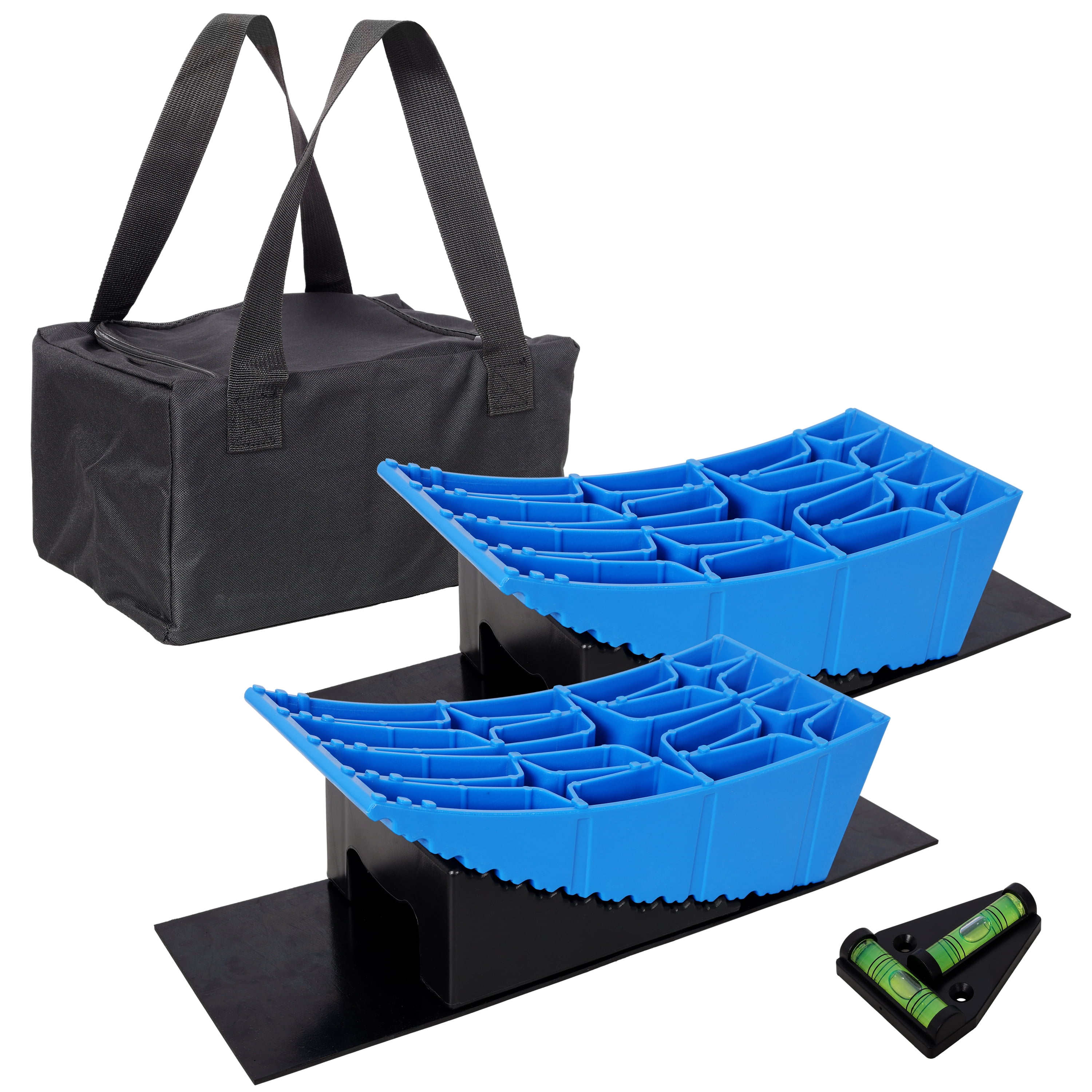 RV Leveling Blocks Kit, 8-Piece Curved RV Wheel Levelers with Chocks, Rubber Mats & Storage Bag, Camper Stabilizer Leveling System for Travel Trailer, Motorhome, Camper