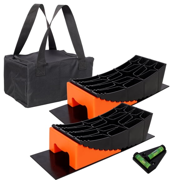 RV Leveling Blocks Kit, 8-Piece Curved RV Wheel Levelers with Wheel Chocks, Anti-Slip Rubber Mats & Storage Bag, Stabilizer Leveling System for Motorhome, Travel Trailer, Camper